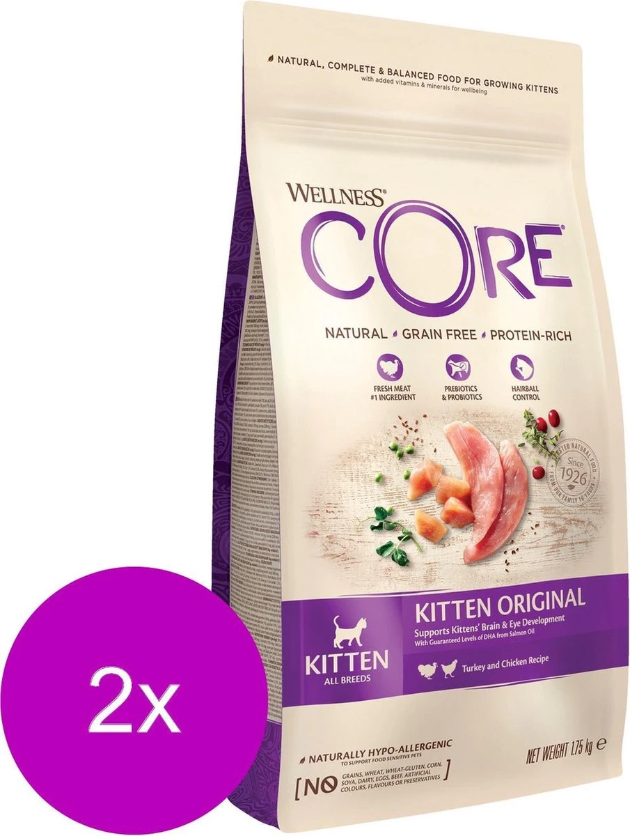 Wellness Core Grain Free Kitten Kalkoen&Kip - Kattenvoer - 2 X 1.75 Kg - Afbeelding 2