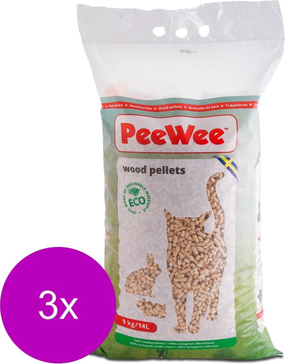 Peewee Houtkorrels Kattenbakvulling - 3 X 9 Kg (27 Kg, 42l) - Afbeelding 3