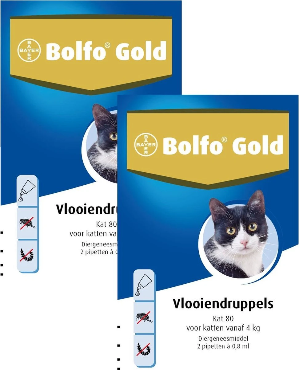Bolfo Gold Kat 80 - Anti Vlooienmiddel - 2 X 2 Stuks Van 4 Kg