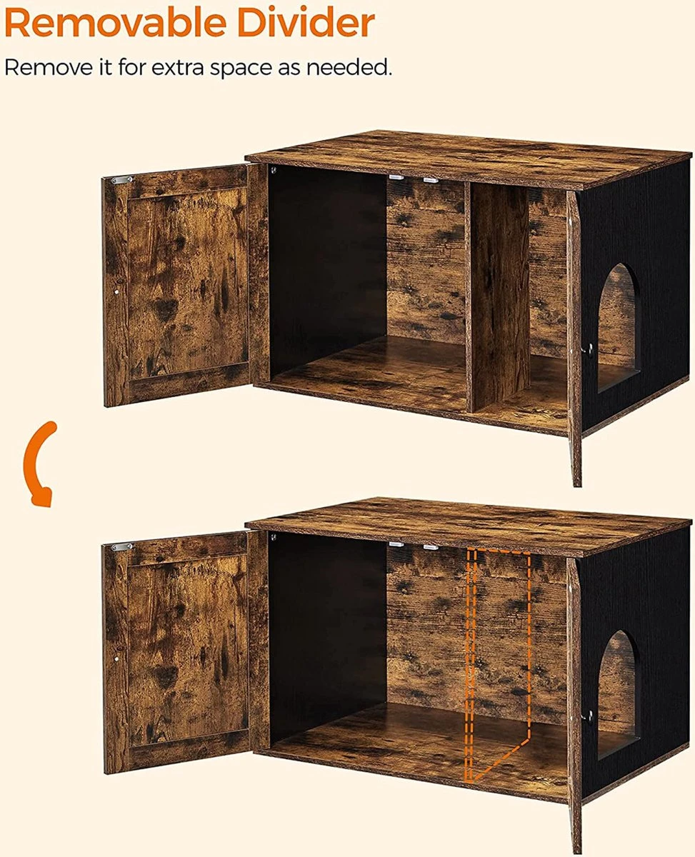 Hoppa! Kattenbak, Kattenhuis, Met Deuren, Vintage Bruin-zwart - Afbeelding 2