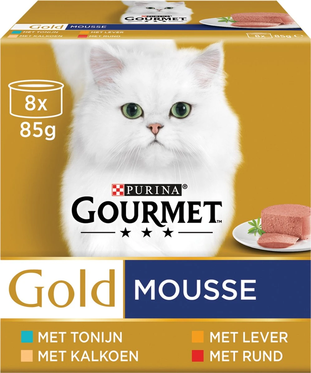 Gourmet Gold Mousse - Kattenvoer Natvoer - Met Tonijn, Lever, Kalkoen, Rund - 48 X 85 G